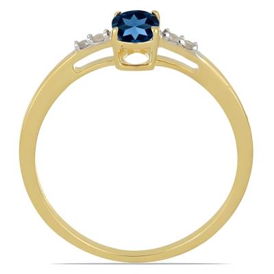 BUY 14K GOLD NATURAL LONDON BLUE TOPAZ GEMSTONE CLASSIC RING WITH WHITE DIAMOND